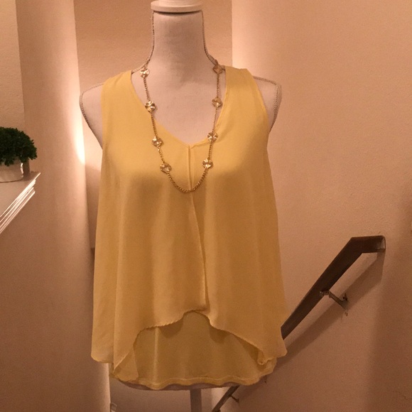 BCX Tops - BCX Yellow Sleeveless Overlay  Layering Blouse